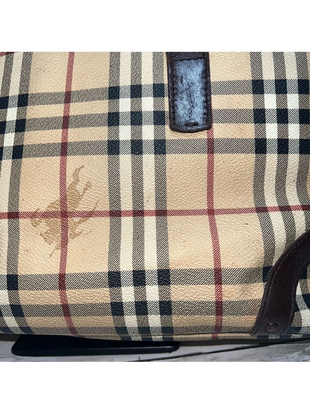Burberry London Tote Bag Nova Check Plaid Canvas Leather Trim Shoulder Bag - Picture 13 of 16